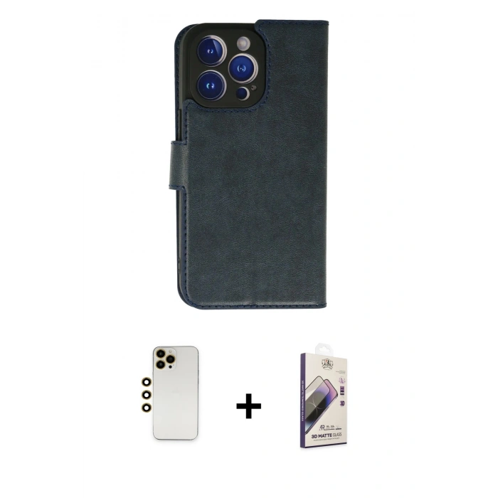 MARSİLYAN™- iPhone 13 Pro Max Kılıf Siluet Işık Serisi - Siyah Bilvis 3D Mat Cam Ekran Koruyucu + Shine Kamera Lens - GD