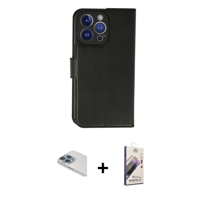 MARSİLYAN™- iPhone 13 Pro Max Kılıf Siluet Işık Serisi - Siyah Bilvis 3D Mat Cam Ekran Koruyucu + Pers Alüminyum Kamera Lens - SABE