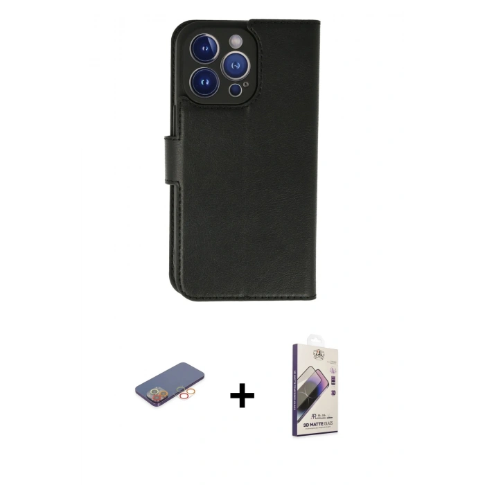 MARSİLYAN™- iPhone 13 Pro Max Kılıf Siluet Işık Serisi - Siyah Bilvis 3D Mat Cam Ekran Koruyucu + Turuncu Renkli Kamera Lens Koruma Cam