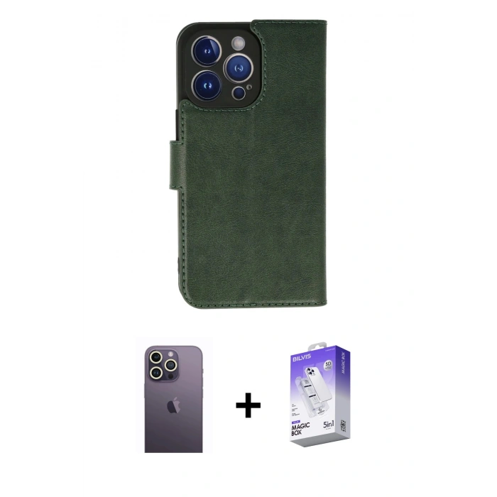 MARSİLYAN™- iPhone 13 Pro Max Kılıf Siluet Işık Serisi - Siyah Bilvis 5in1 3D Magic Cam Ekran Koruyucu + Beyaz Neon Fosforlu Kamera Lens