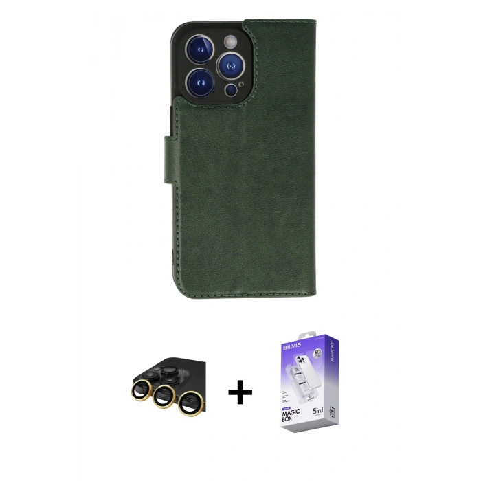 MARSİLYAN™- iPhone 13 Pro Max Kılıf Siluet Işık Serisi - Siyah Bilvis 5in1 3D Magic Cam Ekran Koruyucu + Raze Metal Kamera Lens - GD