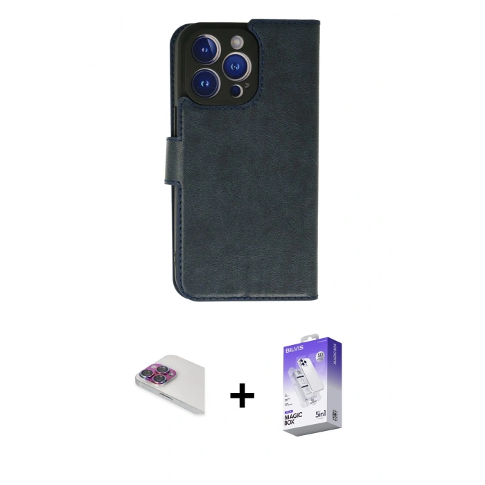 MARSİLYAN™- iPhone 13 Pro Max Kılıf Siluet Işık Serisi - Siyah Bilvis 5in1 3D Magic Cam Ekran Koruyucu + Pers Alüminyum Kamera Lens - GI