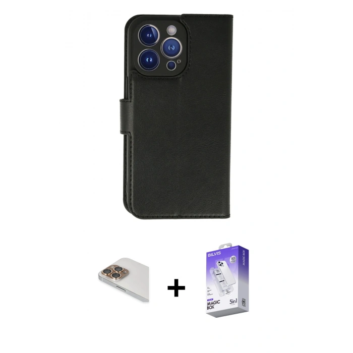 MARSİLYAN™- iPhone 13 Pro Max Kılıf Siluet Işık Serisi - Siyah Bilvis 5in1 3D Magic Cam Ekran Koruyucu + Pers Alüminyum Kamera Lens - GD