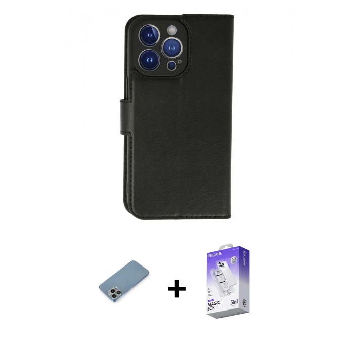 MARSİLYAN™- iPhone 13 Pro Max Kılıf Siluet Işık Serisi - Siyah Bilvis 5in1 3D Magic Cam Ekran Koruyucu + Shine Kamera Lens Koruma Cam - GI