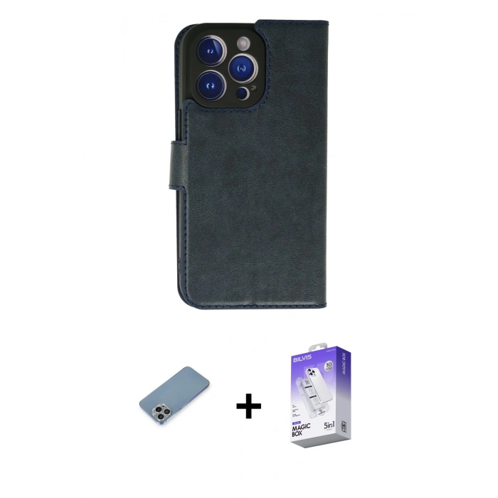 MARSİLYAN™- iPhone 13 Pro Max Kılıf Siluet Işık Serisi - Siyah Bilvis 5in1 3D Magic Cam Ekran Koruyucu + Shine Kamera Lens Koruma Cam - GI