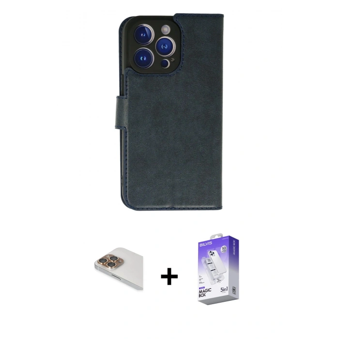 MARSİLYAN™- iPhone 13 Pro Max Kılıf Siluet Işık Serisi - Siyah Bilvis 5in1 3D Magic Cam Ekran Koruyucu + Pers Alüminyum Kamera Lens - GD