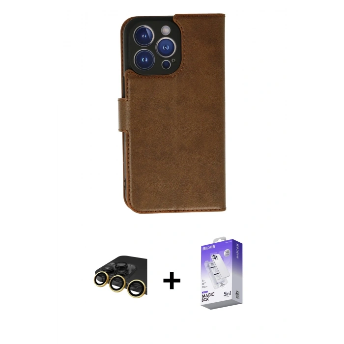 MARSİLYAN™- iPhone 13 Pro Max Kılıf Siluet Işık Serisi - Siyah Bilvis 5in1 3D Magic Cam Ekran Koruyucu + Raze Metal Kamera Lens - GD