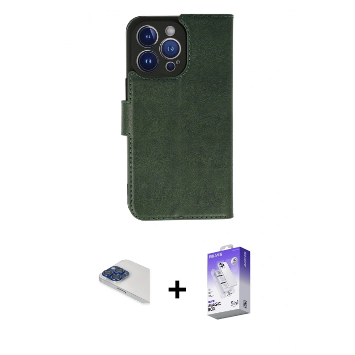 MARSİLYAN™- iPhone 13 Pro Max Kılıf Siluet Işık Serisi - Siyah Bilvis 5in1 3D Magic Cam Ekran Koruyucu + Pers Alüminyum Kamera Lens - LT