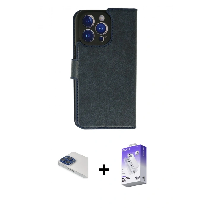MARSİLYAN™- iPhone 13 Pro Max Kılıf Siluet Işık Serisi - Siyah Bilvis 5in1 3D Magic Cam Ekran Koruyucu + Pers Alüminyum Kamera Lens - LT