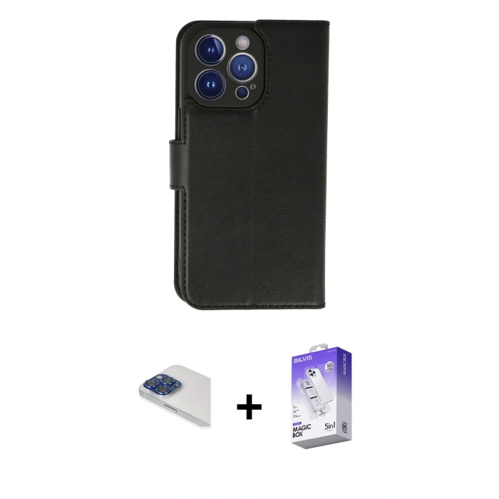 MARSİLYAN™- iPhone 13 Pro Max Kılıf Siluet Işık Serisi - Siyah Bilvis 5in1 3D Magic Cam Ekran Koruyucu + Pers Alüminyum Kamera Lens - LT
