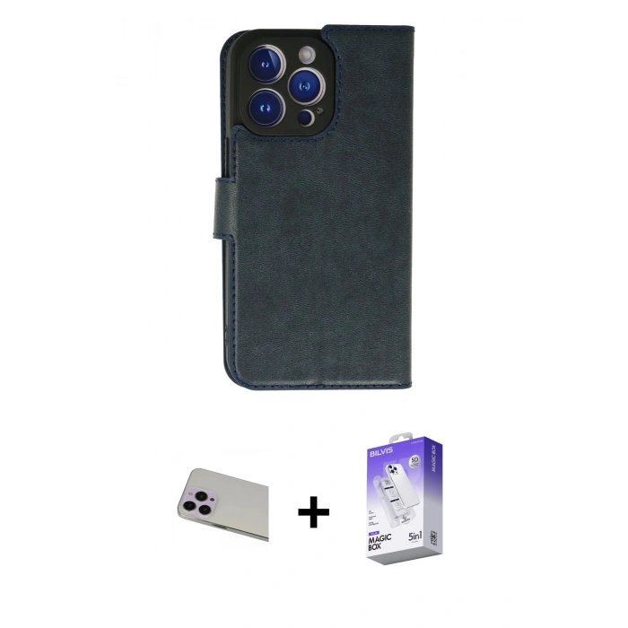 MARSİLYAN™- iPhone 13 Pro Max Kılıf Siluet Işık Serisi - Siyah Bilvis 5in1 3D Magic Cam Ekran Koruyucu + Rainbow Kamera Lens Koruma Cam - MR