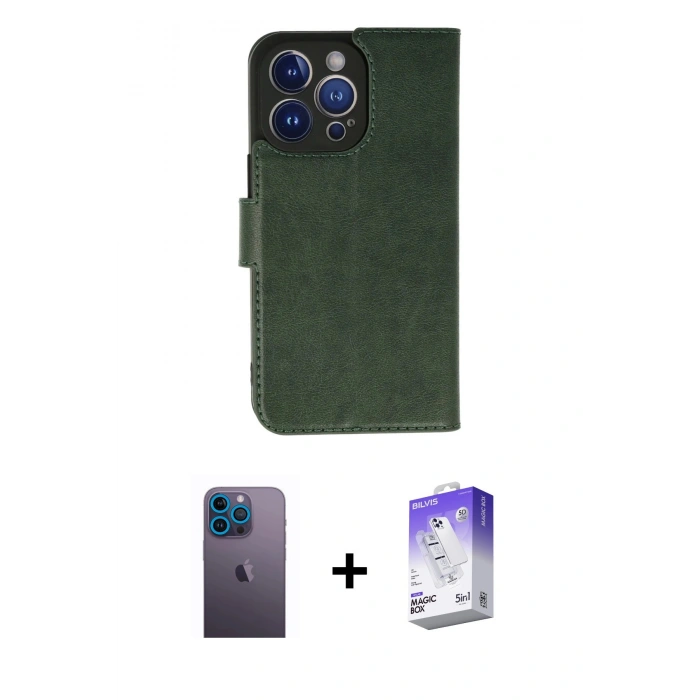 MARSİLYAN™- iPhone 13 Pro Max Kılıf Siluet Işık Serisi - Siyah Bilvis 5in1 3D Magic Cam Ekran Koruyucu + Neon Fosforlu Kamera Lens - MI