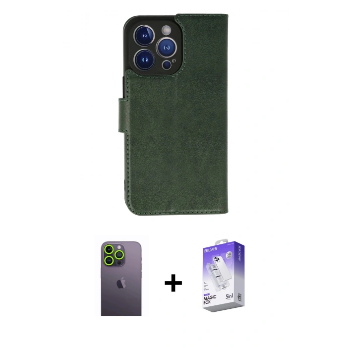 MARSİLYAN™- iPhone 13 Pro Max Kılıf Siluet Işık Serisi - Siyah Bilvis 5in1 3D Magic Cam Ekran Koruyucu + Neon Fosforlu Kamera Lens - YL