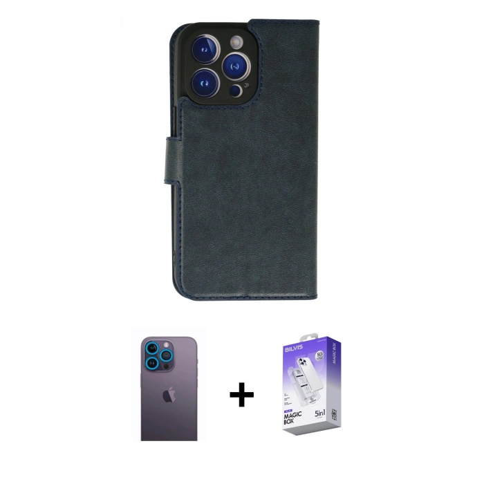 MARSİLYAN™- iPhone 13 Pro Max Kılıf Siluet Işık Serisi - Siyah Bilvis 5in1 3D Magic Cam Ekran Koruyucu + Neon Fosforlu Kamera Lens - MI