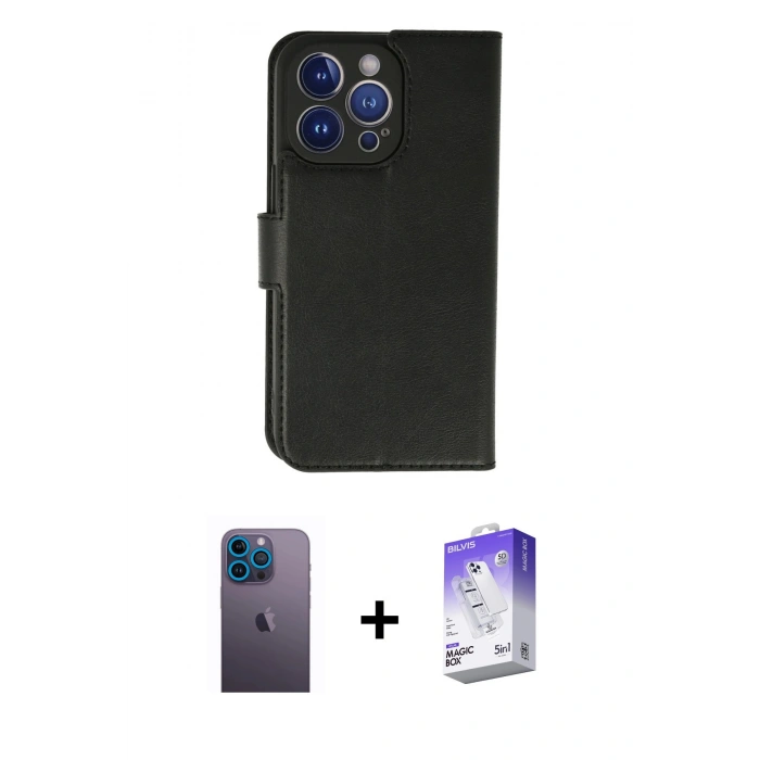 MARSİLYAN™- iPhone 13 Pro Max Kılıf Siluet Işık Serisi - Siyah Bilvis 5in1 3D Magic Cam Ekran Koruyucu + Neon Fosforlu Kamera Lens - MI