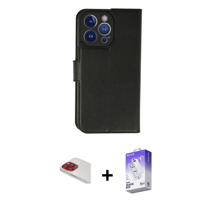 MARSİLYAN™- iPhone 13 Pro Max Kılıf Siluet Işık Serisi - Siyah Bilvis 5in1 3D Magic Cam Ekran Koruyucu + Pers Alüminyum Kamera Lens - KI