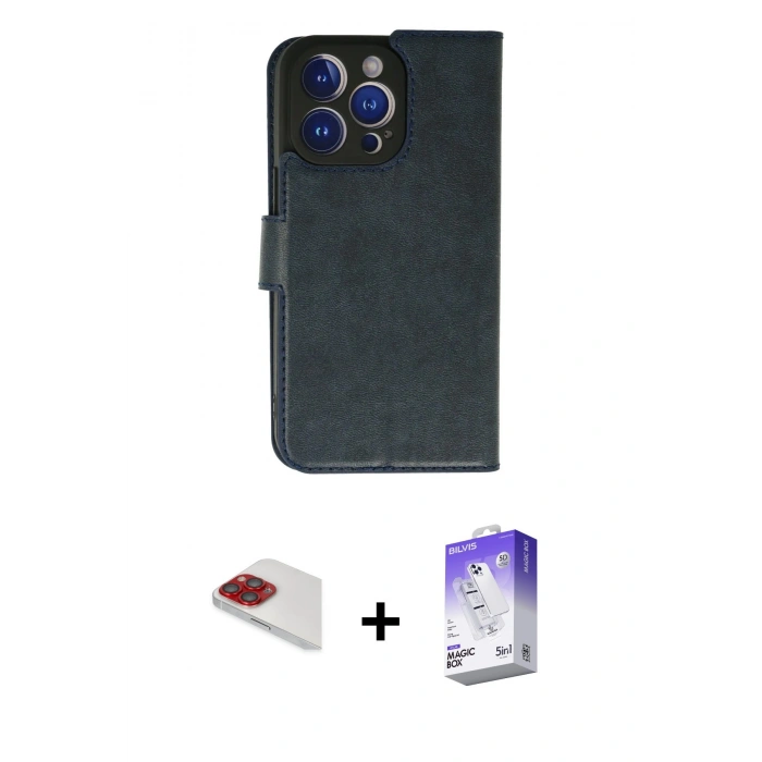 MARSİLYAN™- iPhone 13 Pro Max Kılıf Siluet Işık Serisi - Siyah Bilvis 5in1 3D Magic Cam Ekran Koruyucu + Pers Alüminyum Kamera Lens - KI