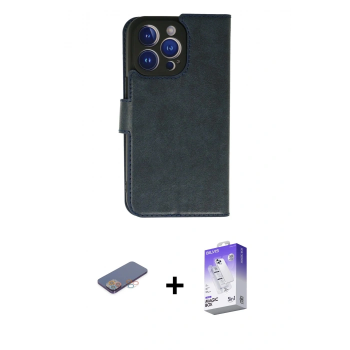 MARSİLYAN™- iPhone 13 Pro Max Kılıf Siluet Işık Serisi - Siyah Bilvis 5in1 3D Magic Cam Ekran Koruyucu + Renkli Kamera Lens Koruma Cam - PE