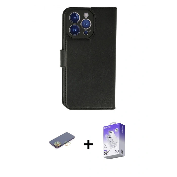 MARSİLYAN™- iPhone 13 Pro Max Kılıf Siluet Işık Serisi - Siyah Bilvis 5in1 3D Magic Cam Ekran Koruyucu + Renkli Kamera Lens Koruma Cam - SI