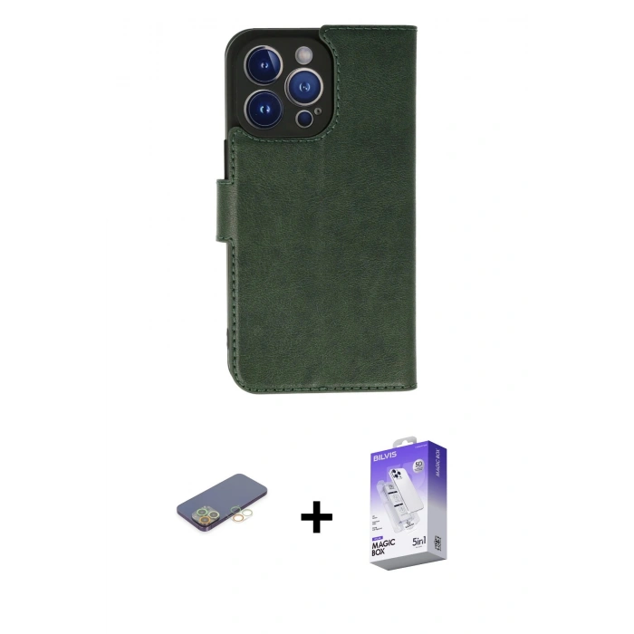 MARSİLYAN™- iPhone 13 Pro Max Kılıf Siluet Işık Serisi - Siyah Bilvis 5in1 3D Magic Cam Ekran Koruyucu + Renkli Kamera Lens Koruma Cam - SI