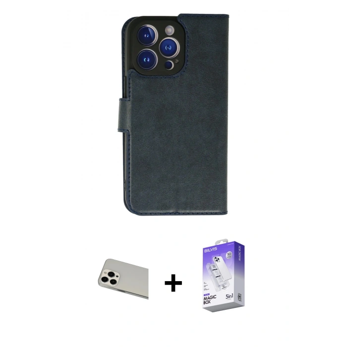 MARSİLYAN™- iPhone 13 Pro Max Kılıf Siluet Işık Serisi - Siyah Bilvis 5in1 3D Magic Cam Ekran Koruyucu + Rainbow Kamera Lens Koruma Cam - BZ