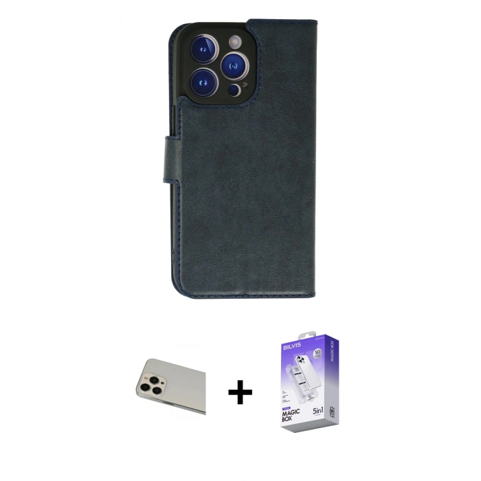 MARSİLYAN™- iPhone 13 Pro Max Kılıf Siluet Işık Serisi - Siyah Bilvis 5in1 3D Magic Cam Ekran Koruyucu + Rainbow Kamera Lens Koruma Cam - REGD
