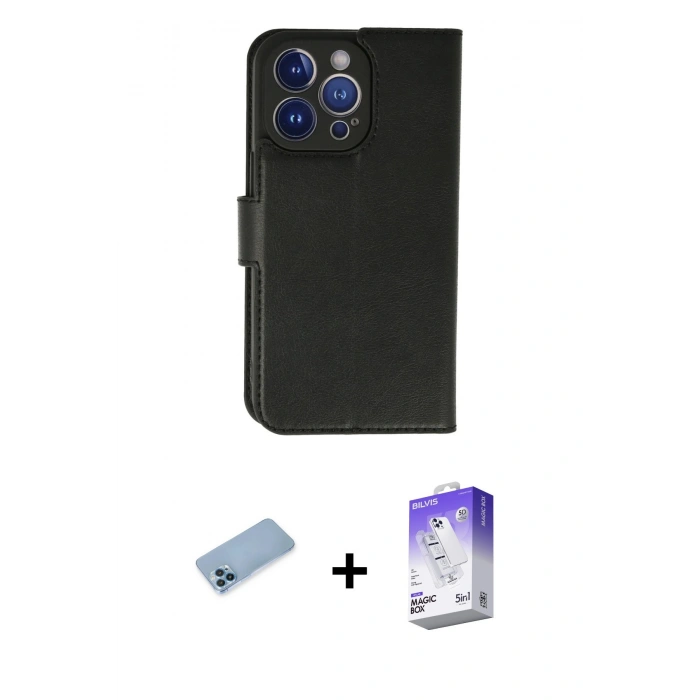MARSİLYAN™- iPhone 13 Pro Max Kılıf Siluet Işık Serisi - Siyah Bilvis 5in1 3D Magic Cam Ekran Koruyucu + Shine Kamera Lens Koruma Cam - MI