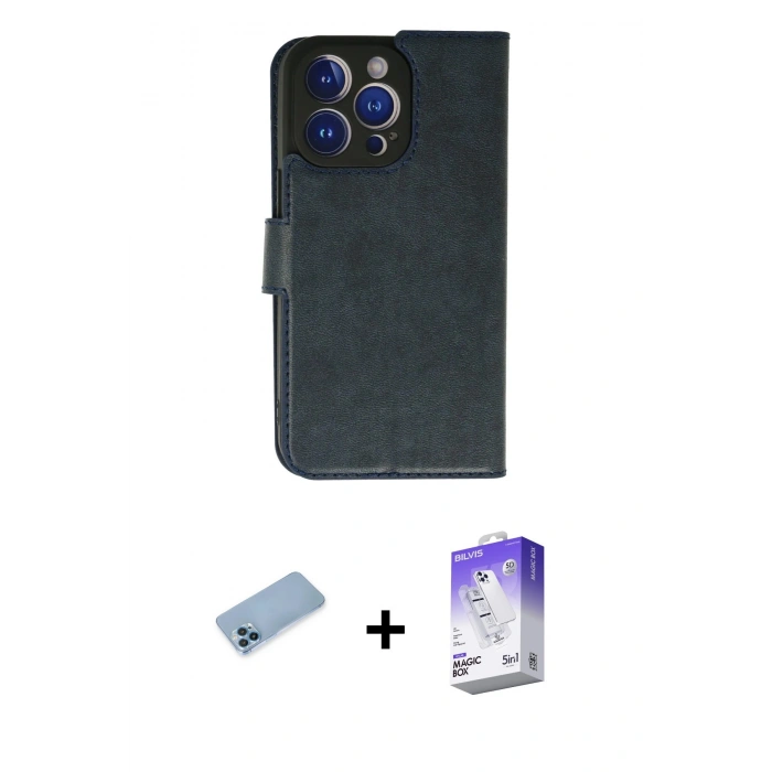 MARSİLYAN™- iPhone 13 Pro Max Kılıf Siluet Işık Serisi - Siyah Bilvis 5in1 3D Magic Cam Ekran Koruyucu + Shine Kamera Lens Koruma Cam - MI