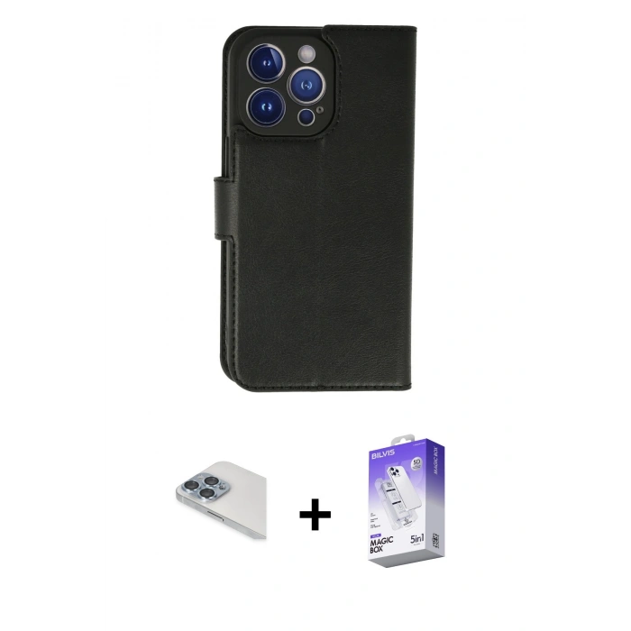 MARSİLYAN™- iPhone 13 Pro Max Kılıf Siluet Işık Serisi - Siyah Bilvis 5in1 3D Magic Cam Ekran Koruyucu + Sierra Blue Pers Alüminyum Kamera Lens