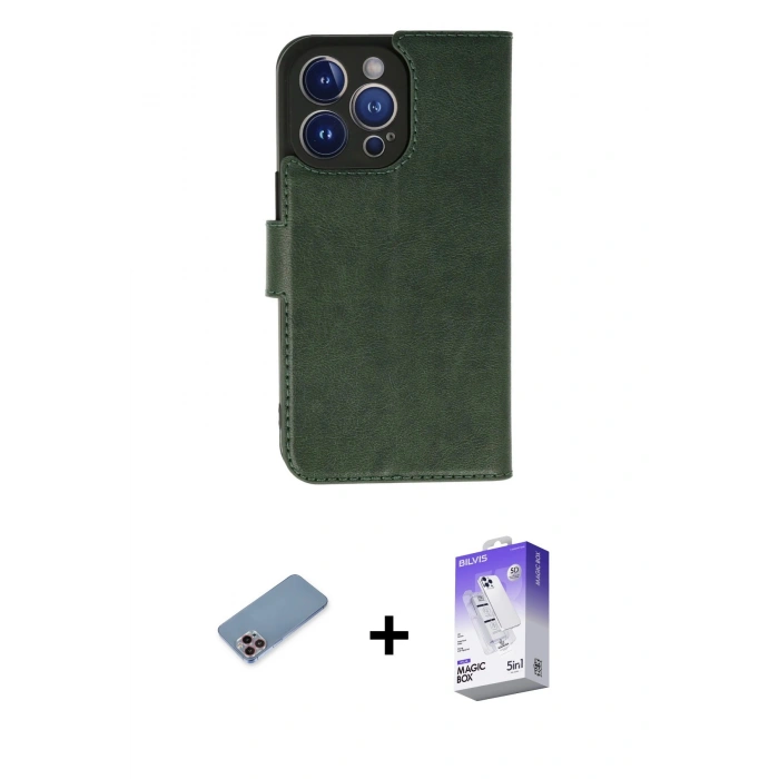 MARSİLYAN™- iPhone 13 Pro Max Kılıf Siluet Işık Serisi - Siyah Bilvis 5in1 3D Magic Cam Ekran Koruyucu + Shine Kamera Lens Koruma Cam - PE