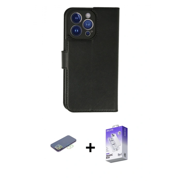 MARSİLYAN™- iPhone 13 Pro Max Kılıf Siluet Işık Serisi - Siyah Bilvis 5in1 3D Magic Cam Ekran Koruyucu + Yeşil Renkli Kamera Lens Koruma Cam