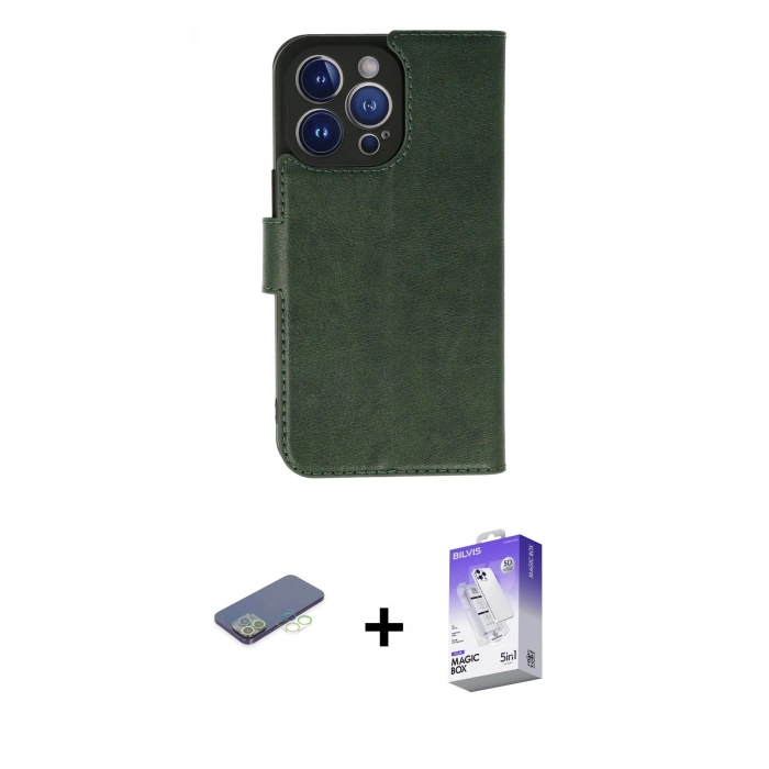 MARSİLYAN™- iPhone 13 Pro Max Kılıf Siluet Işık Serisi - Siyah Bilvis 5in1 3D Magic Cam Ekran Koruyucu + Yeşil Renkli Kamera Lens Koruma Cam