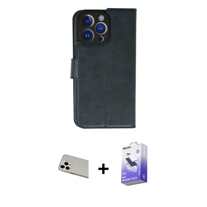MARSİLYAN™- iPhone 13 Pro Max Kılıf Siluet Işık Serisi - Siyah Bilvis 5in1 5D Magic Hayalet Cam Ekran Koruyucu + Rainbow Kamera Lens Koruma Cam - BZ
