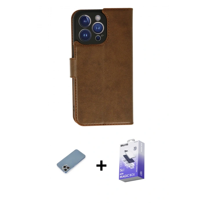 MARSİLYAN™- iPhone 13 Pro Max Kılıf Siluet Işık Serisi - Siyah Bilvis 5in1 5D Magic Hayalet Cam Ekran Koruyucu + Gökkuşağı Shine Kamera Lens Koruma Cam