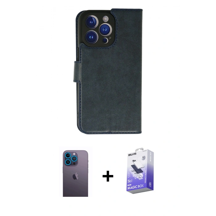 MARSİLYAN™- iPhone 13 Pro Max Kılıf Siluet Işık Serisi - Siyah Bilvis 5in1 5D Magic Hayalet Cam Ekran Koruyucu + Neon Fosforlu Kamera Lens - MI