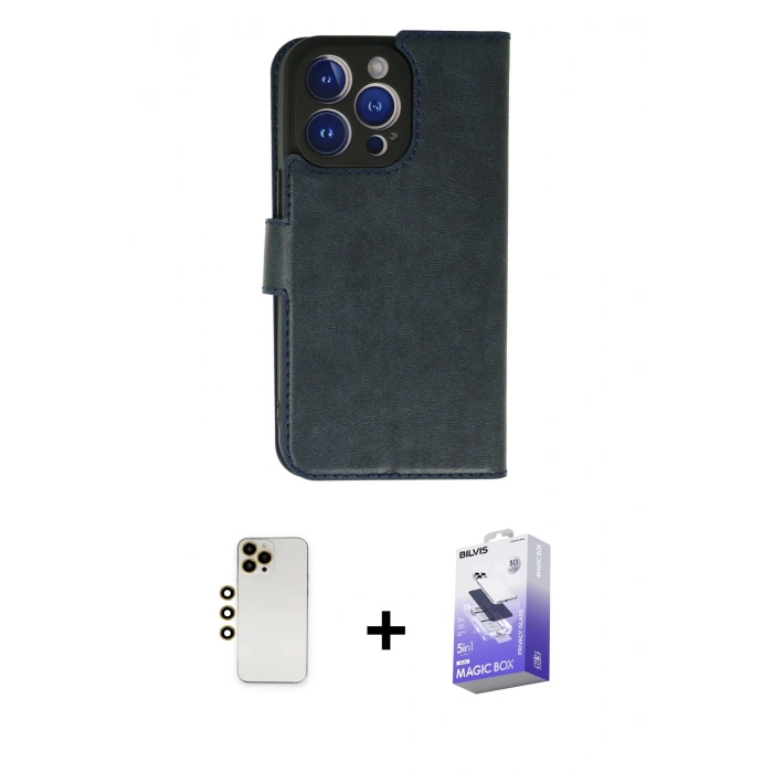 MARSİLYAN™- iPhone 13 Pro Max Kılıf Siluet Işık Serisi - Siyah Bilvis 5in1 5D Magic Hayalet Cam Ekran Koruyucu + Shine Kamera Lens - GD