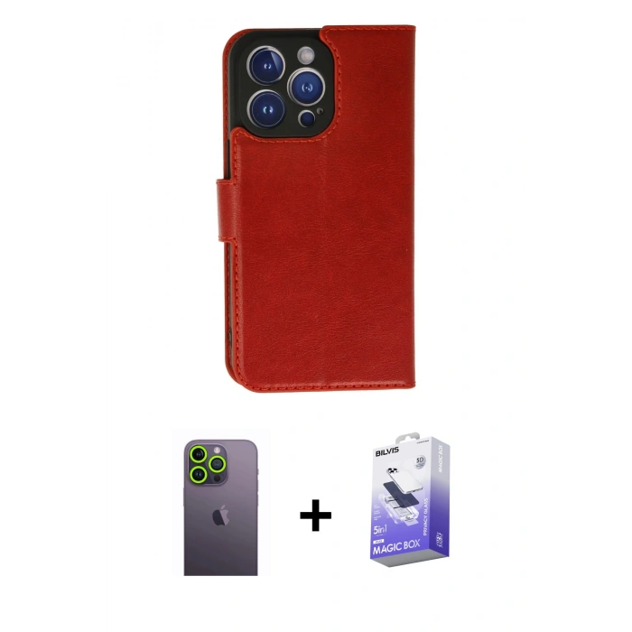 MARSİLYAN™- iPhone 13 Pro Max Kılıf Siluet Işık Serisi - Siyah Bilvis 5in1 5D Magic Hayalet Cam Ekran Koruyucu + Yeşil Neon Fosforlu Kamera Lens