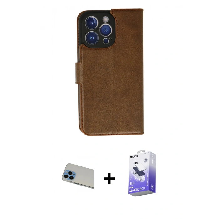 MARSİLYAN™- iPhone 13 Pro Max Kılıf Siluet Işık Serisi - Siyah Bilvis 5in1 5D Magic Hayalet Cam Ekran Koruyucu + Rainbow Kamera Lens Koruma Cam - MI