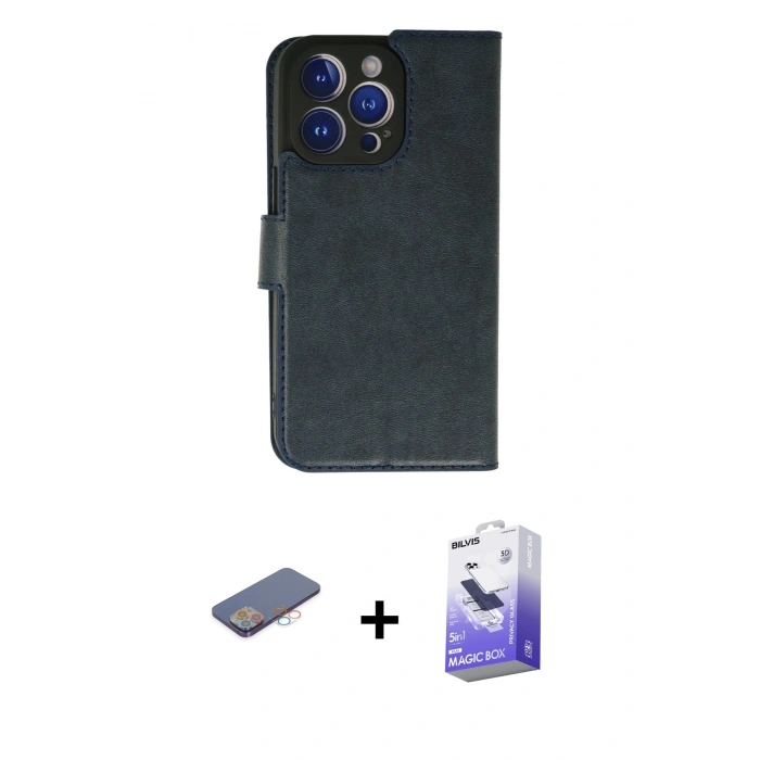 MARSİLYAN™- iPhone 13 Pro Max Kılıf Siluet Işık Serisi - Siyah Bilvis 5in1 5D Magic Hayalet Cam Ekran Koruyucu + Renkli Kamera Lens Koruma Cam - PE