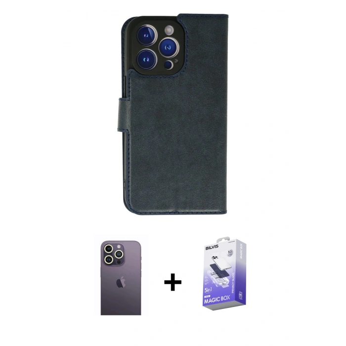 MARSİLYAN™- iPhone 13 Pro Max Kılıf Siluet Işık Serisi - Siyah Bilvis 5in1 5D Magic Hayalet Cam Ekran Koruyucu + Neon Fosforlu Kamera Lens - BZ
