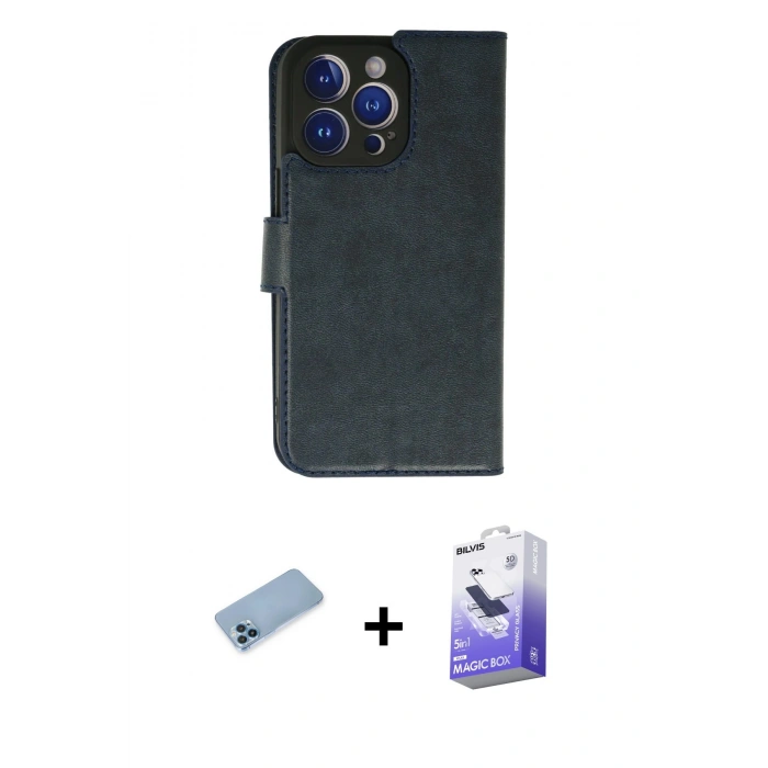 MARSİLYAN™- iPhone 13 Pro Max Kılıf Siluet Işık Serisi - Siyah Bilvis 5in1 5D Magic Hayalet Cam Ekran Koruyucu + Shine Kamera Lens Koruma Cam - MI