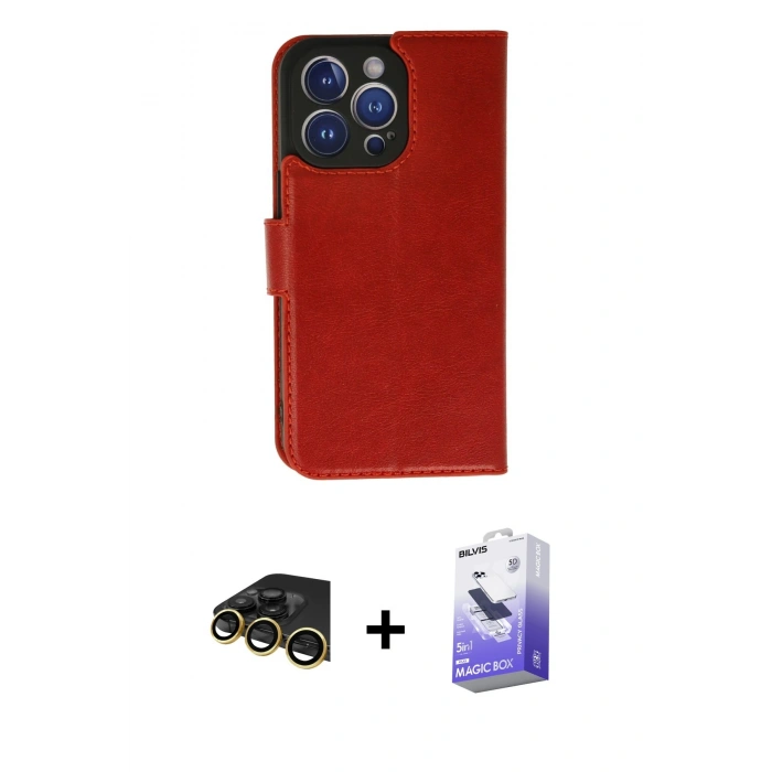 MARSİLYAN™- iPhone 13 Pro Max Kılıf Siluet Işık Serisi - Siyah Bilvis 5in1 5D Magic Hayalet Cam Ekran Koruyucu + Raze Metal Kamera Lens - GD