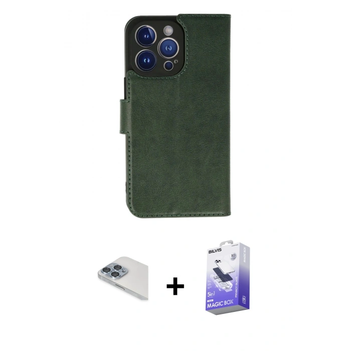 MARSİLYAN™- iPhone 13 Pro Max Kılıf Siluet Işık Serisi - Siyah Bilvis 5in1 5D Magic Hayalet Cam Ekran Koruyucu + Pers Alüminyum Kamera Lens - SABE