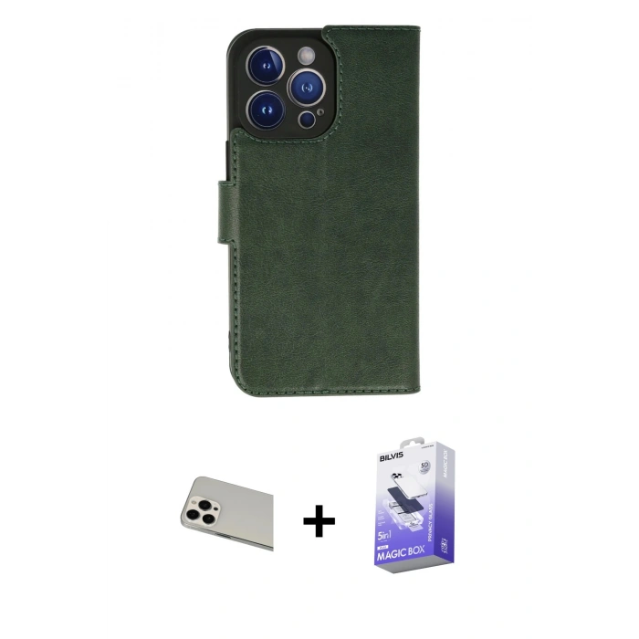 MARSİLYAN™- iPhone 13 Pro Max Kılıf Siluet Işık Serisi - Siyah Bilvis 5in1 5D Magic Hayalet Cam Ekran Koruyucu + Rainbow Kamera Lens Koruma Cam - BZ