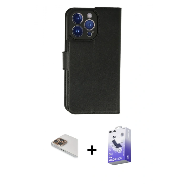 MARSİLYAN™- iPhone 13 Pro Max Kılıf Siluet Işık Serisi - Siyah Bilvis 5in1 5D Magic Hayalet Cam Ekran Koruyucu + Pers Alüminyum Kamera Lens - GD