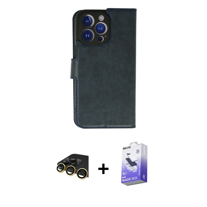MARSİLYAN™- iPhone 13 Pro Max Kılıf Siluet Işık Serisi - Siyah Bilvis 5in1 5D Magic Hayalet Cam Ekran Koruyucu + Raze Metal Kamera Lens - GD