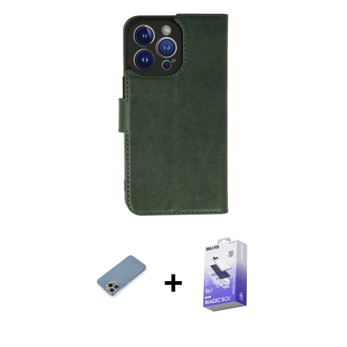 MARSİLYAN™- iPhone 13 Pro Max Kılıf Siluet Işık Serisi - Siyah Bilvis 5in1 5D Magic Hayalet Cam Ekran Koruyucu + Gökkuşağı Shine Kamera Lens Koruma Cam