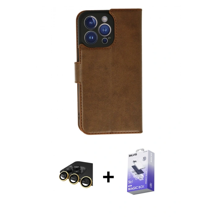MARSİLYAN™- iPhone 13 Pro Max Kılıf Siluet Işık Serisi - Siyah Bilvis 5in1 5D Magic Hayalet Cam Ekran Koruyucu + Raze Metal Kamera Lens - GD