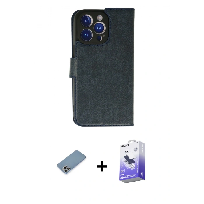 MARSİLYAN™- iPhone 13 Pro Max Kılıf Siluet Işık Serisi - Siyah Bilvis 5in1 5D Magic Hayalet Cam Ekran Koruyucu + Gökkuşağı Shine Kamera Lens Koruma Cam