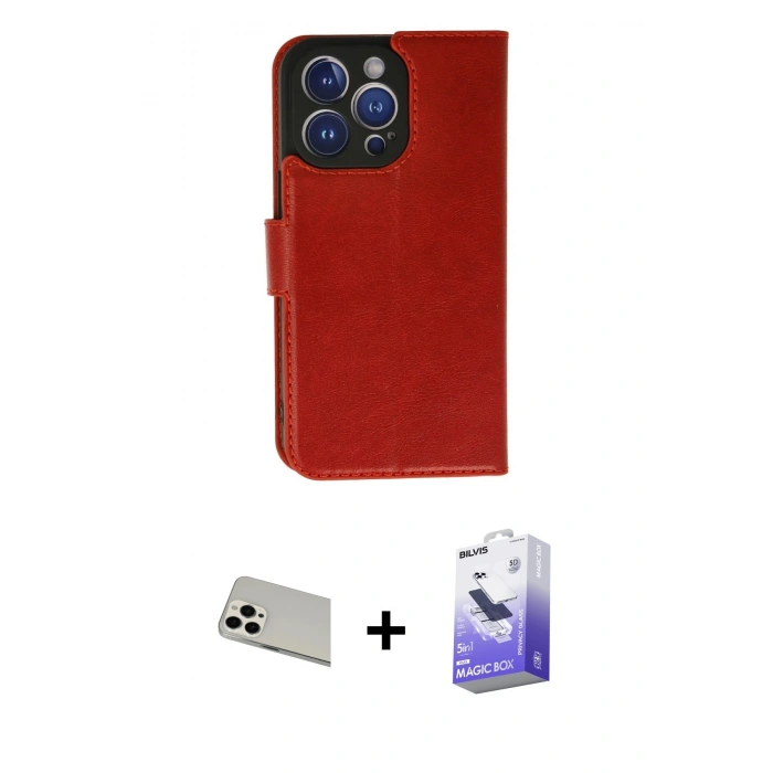 MARSİLYAN™- iPhone 13 Pro Max Kılıf Siluet Işık Serisi - Siyah Bilvis 5in1 5D Magic Hayalet Cam Ekran Koruyucu + Beyaz Rainbow Kamera Lens Koruma Cam